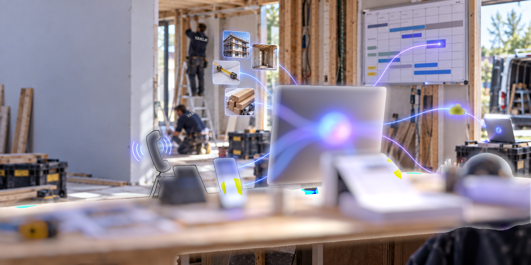 Bouwplaats waar klant, planning, materiaal en administratie samenkomen
